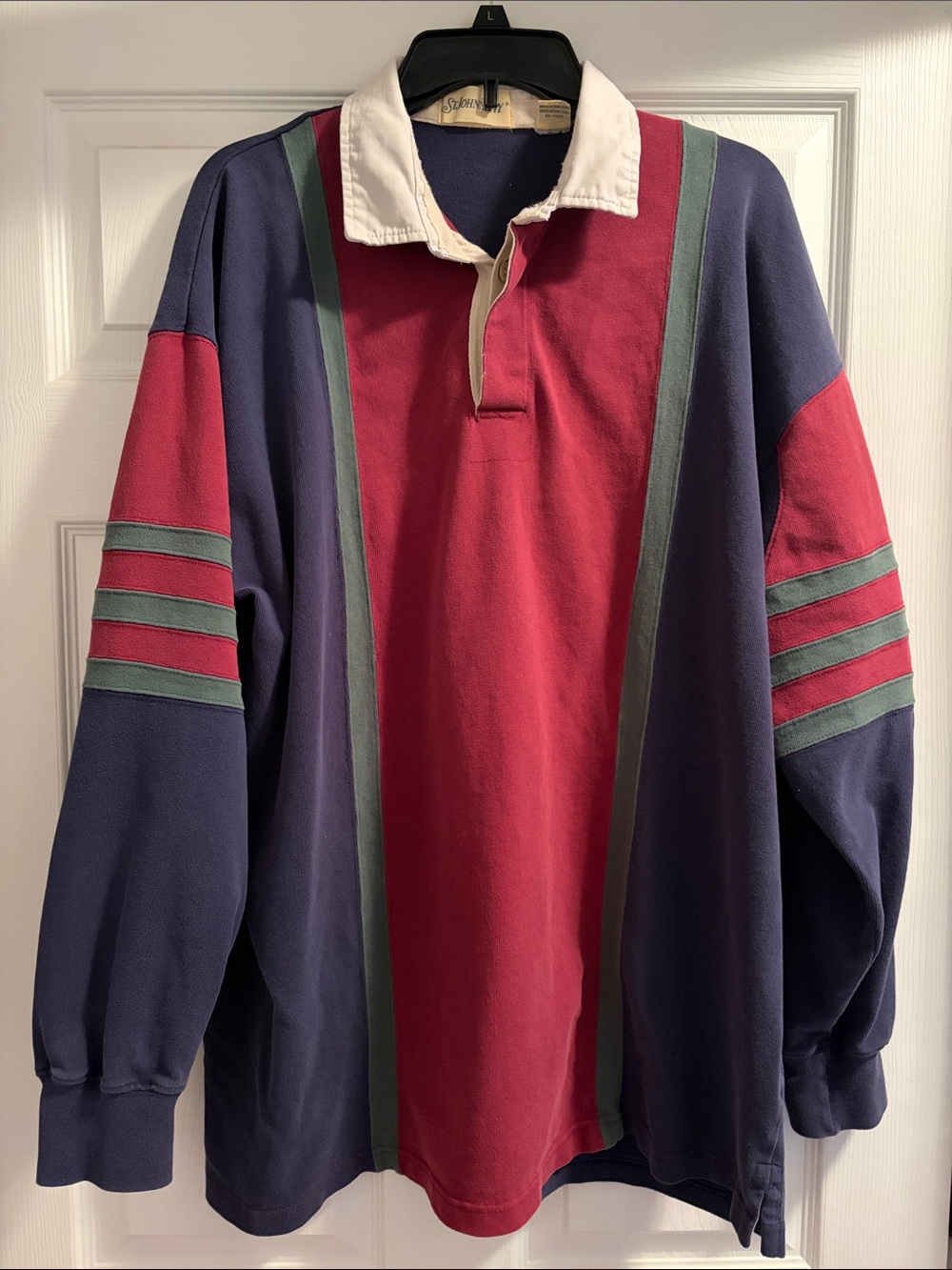 Vintage St. John's Bay Rugby Shirt Men's XLT Colorblock Heavyweight 90s Preppy